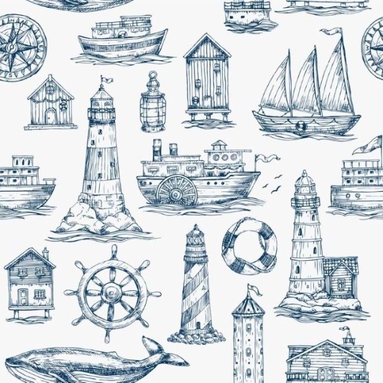 Papel de Parede Adesivo Naútico Barcos e Oceano...