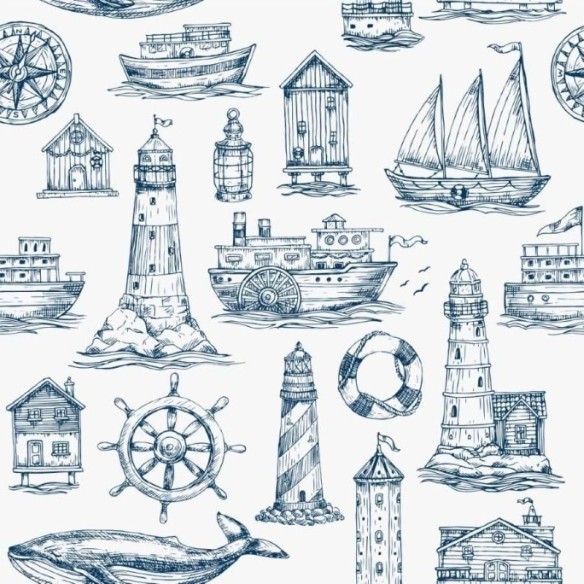 Papel de Parede Adesivo Naútico Barcos e Oceano N012118