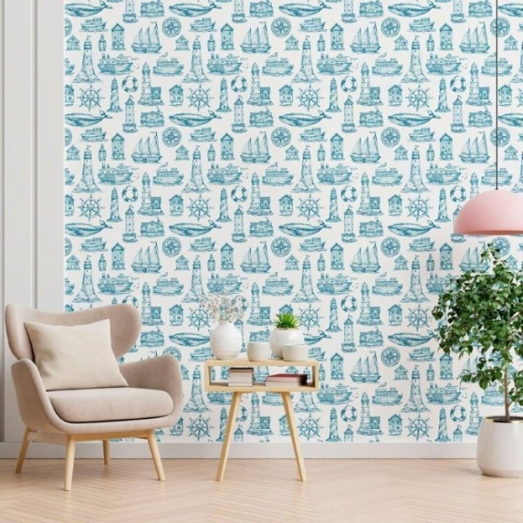 Papel de Parede Adesivo Naútico Barcos e Oceano...