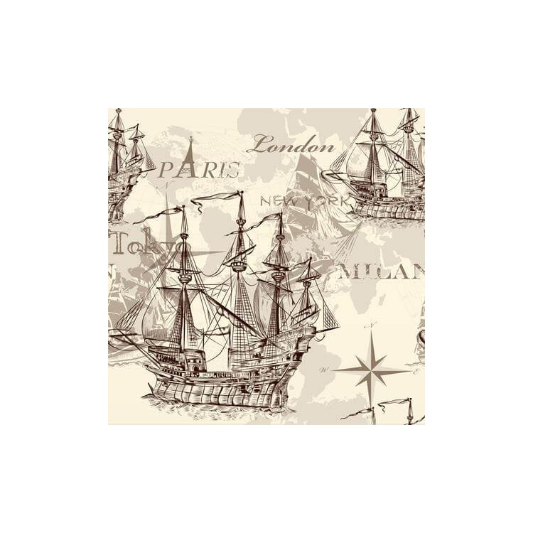Papel de Parede Adesivo Navio Mapa Cidade...