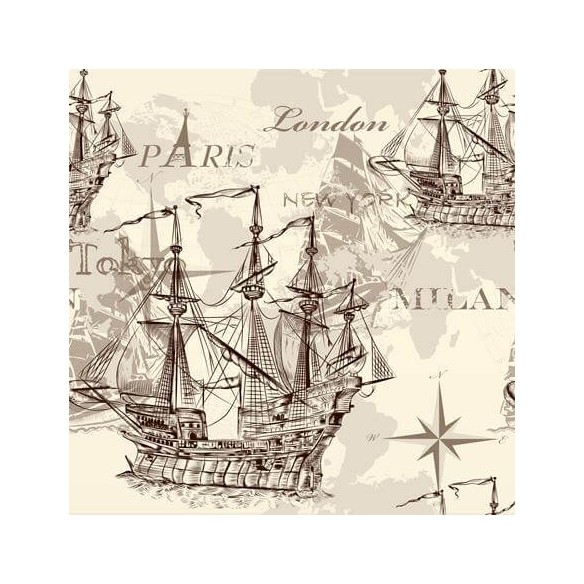 Papel de Parede Adesivo Navio Mapa Cidade 158415341