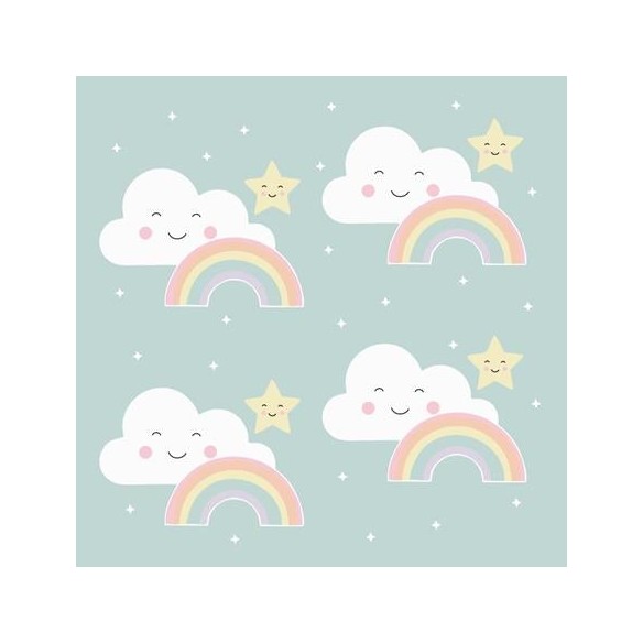 Papel de Parede Adesivo Nuvem Estrela Arco Íris Baby Céu 654321