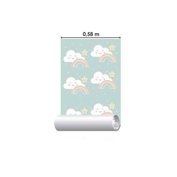 Papel de Parede Adesivo Nuvem Estrela Arco Íris Baby Céu 654321
