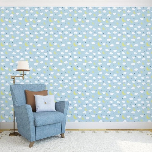 Papel de Parede Adesivo Nuvem Estrela Azul 188761154