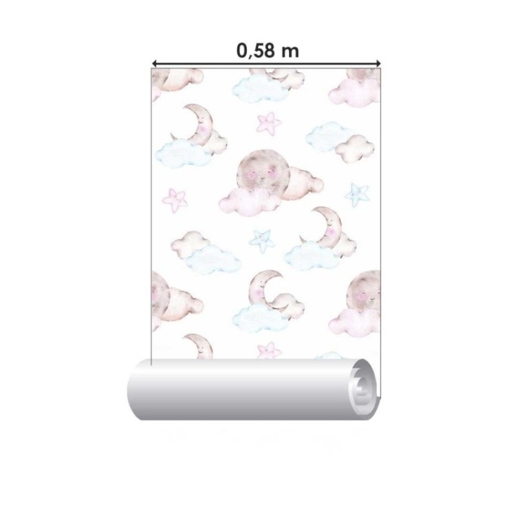 Papel de Parede Adesivo Nuvem, lua infantil N03128