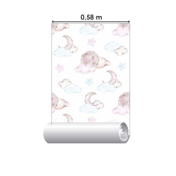 Papel de Parede Adesivo Nuvem, lua infantil N03128