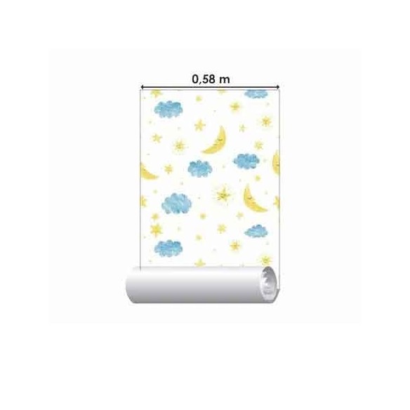 Papel de Parede Adesivo Nuvens e Estrelas 589039781