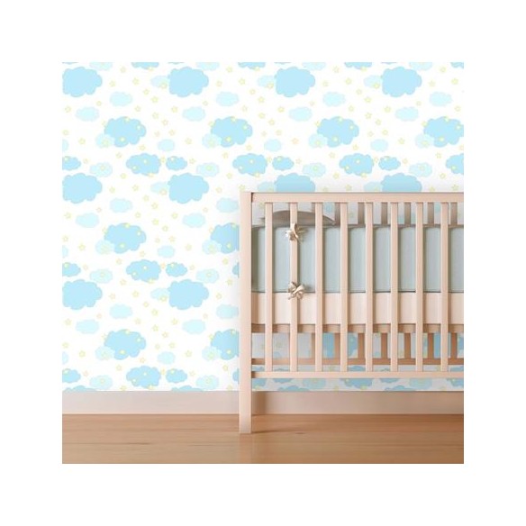 Papel de Parede Adesivo Nuvens e Estrelas Branco 86181088