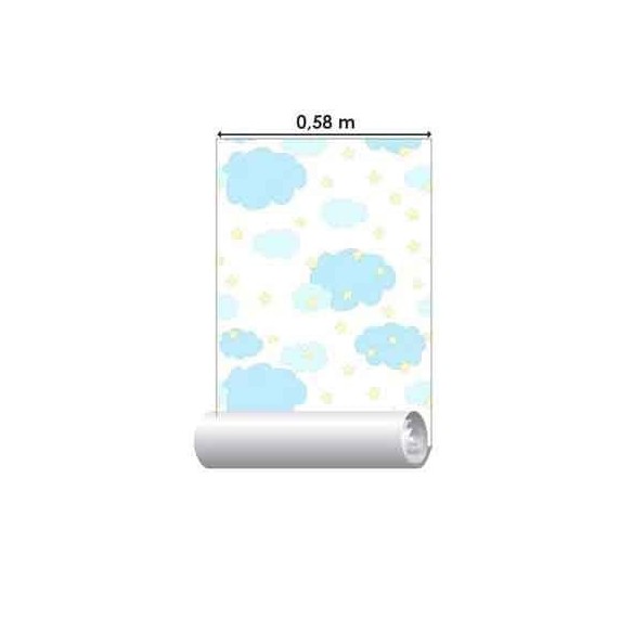 Papel de Parede Adesivo Nuvens e Estrelas Branco 86181088
