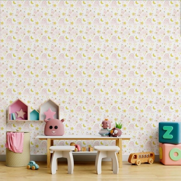 Papel de Parede Adesivo Nuvens Rosas N09087