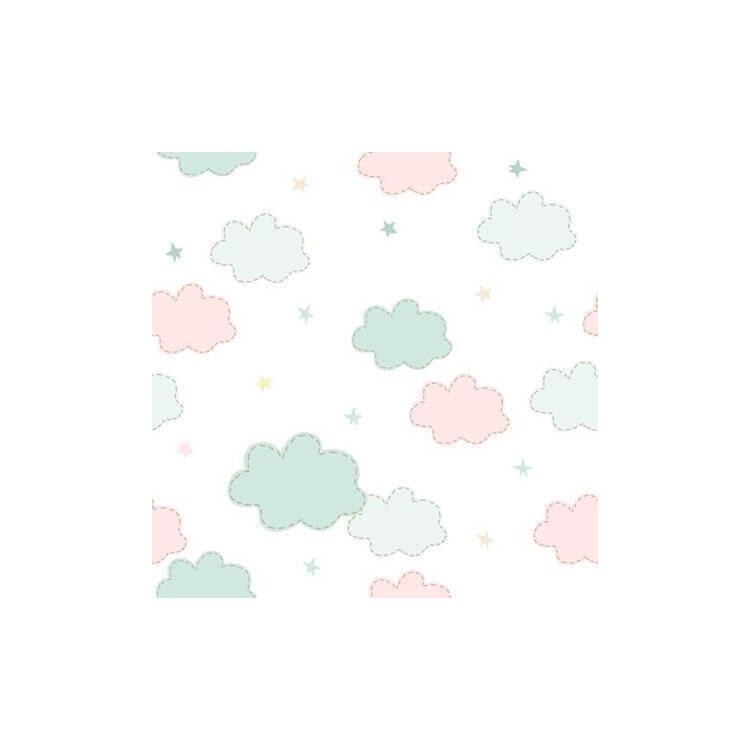 Papel de Parede Adesivo Nuvens Verde e Rosa...