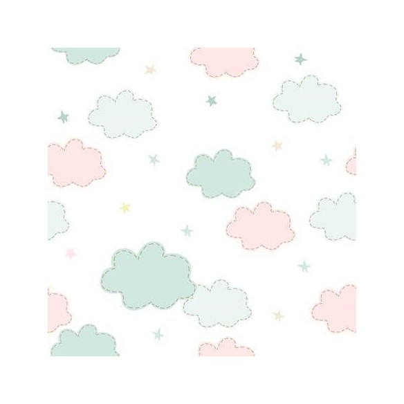 Papel de Parede Adesivo Nuvens Verde e Rosa 209842108