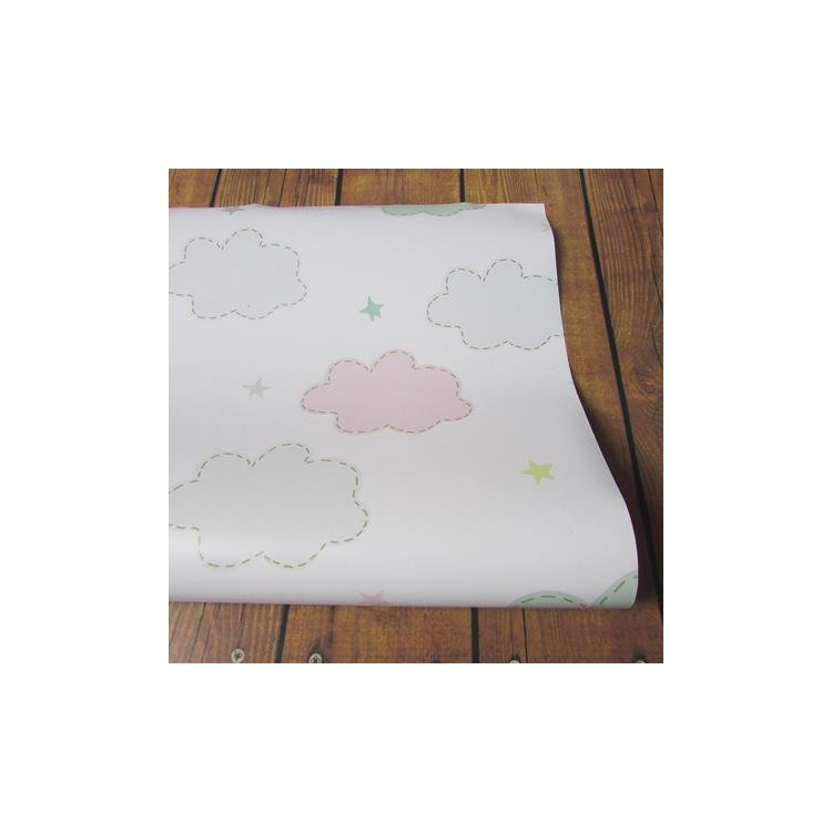 Papel de Parede Adesivo Nuvens Verde e Rosa...