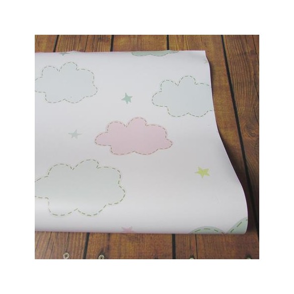 Papel de Parede Adesivo Nuvens Verde e Rosa 209842108