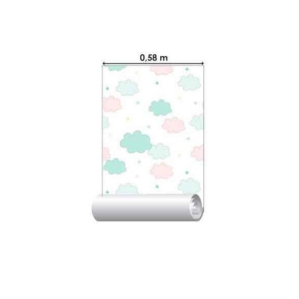 Papel de Parede Adesivo Nuvens Verde e Rosa 209842108