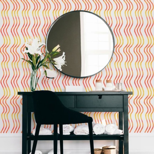 Papel de Parede Adesivo Ondas Laranja Neon N06273