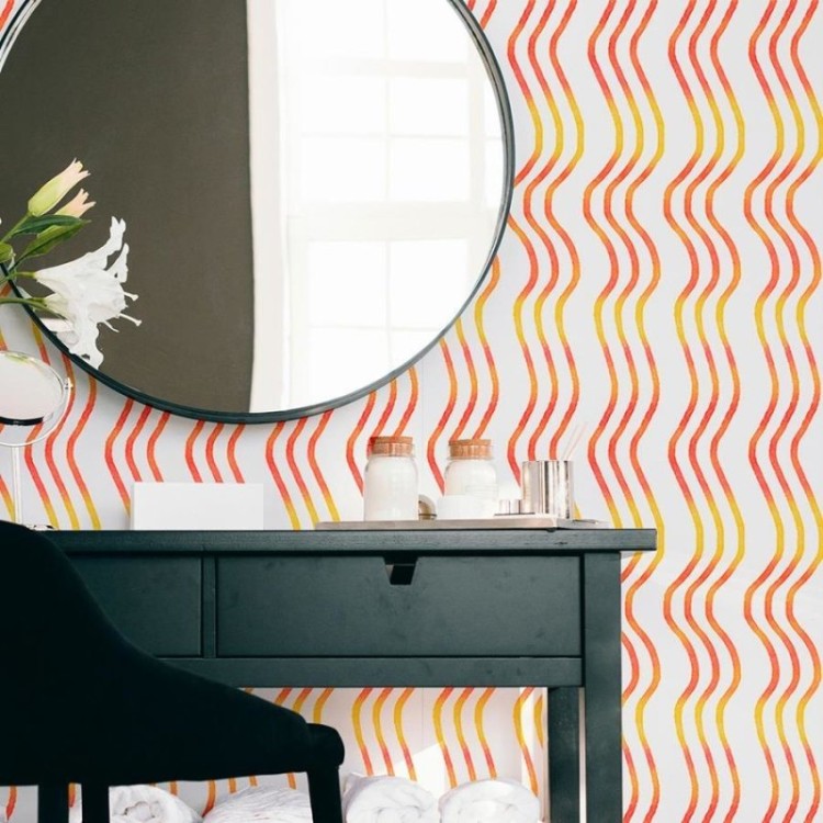 Papel de Parede Adesivo Ondas Laranja Neon N06273