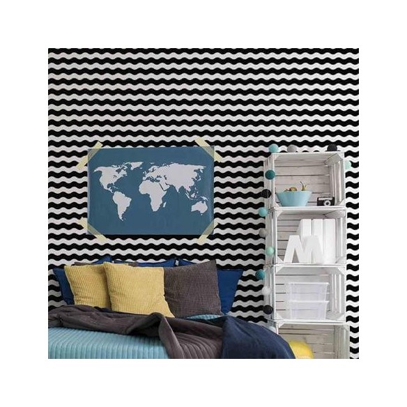 Papel de Parede Adesivo Ondas Preto e Branco 3923000