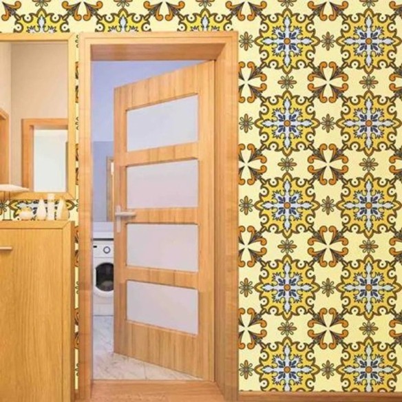 Papel de Parede Adesivo Ornamental Amarelo 861248339