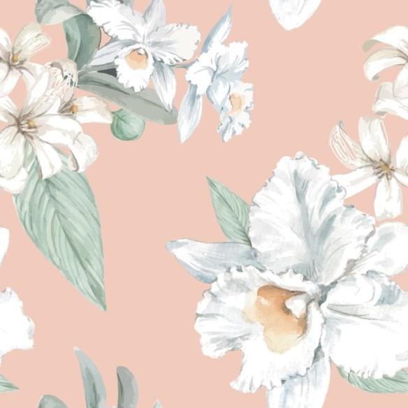 Papel de Parede Adesivo Orquídea Branco e Rosa N04106