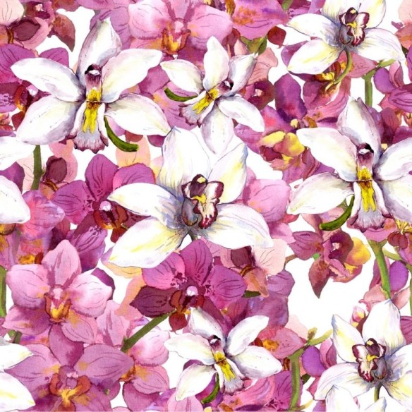 Papel de Parede Adesivo Orquídeas Branca e Lilás N04072