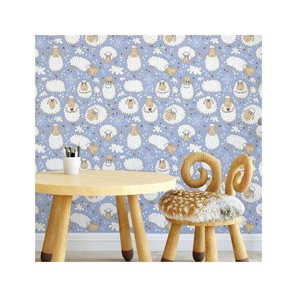Papel de Parede Adesivo Ovelhas Azul 215709004