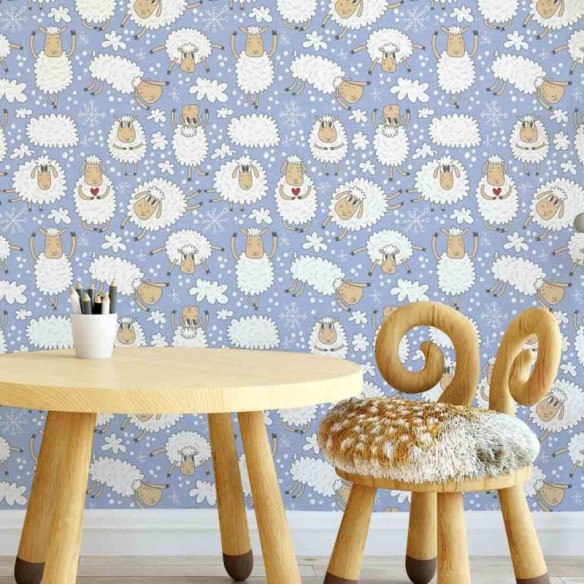 Papel de Parede Adesivo Ovelhas Azul 215709004