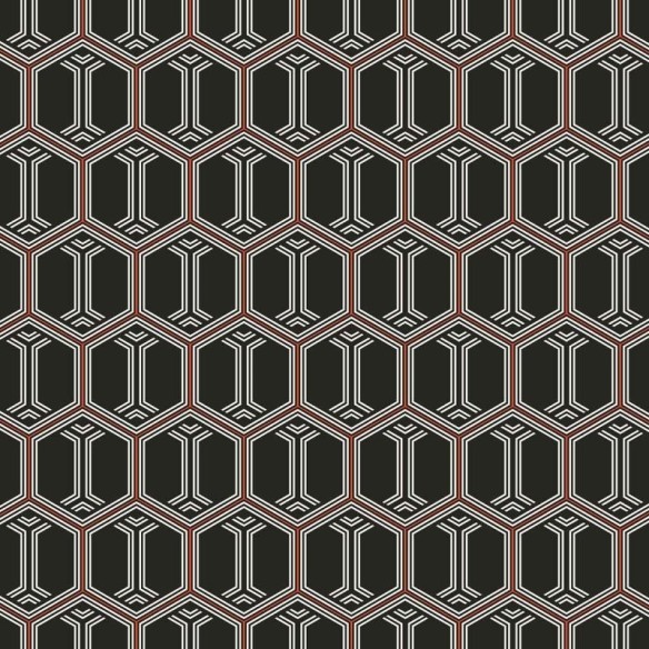 Papel de Parede Adesivo Padrão Geométrico Preto e Laranja N07061