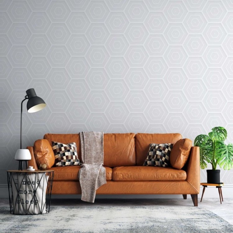 Papel de Parede Adesivo Padrão Hexágono Off...