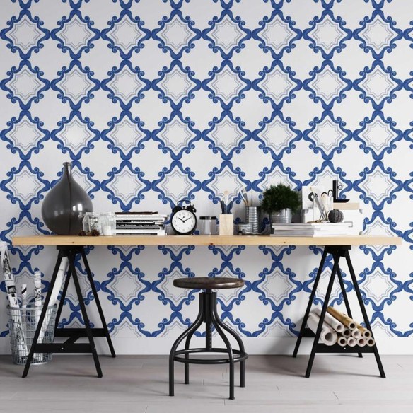 Papel de Parede Adesivo Padrão Português Vintage N05214