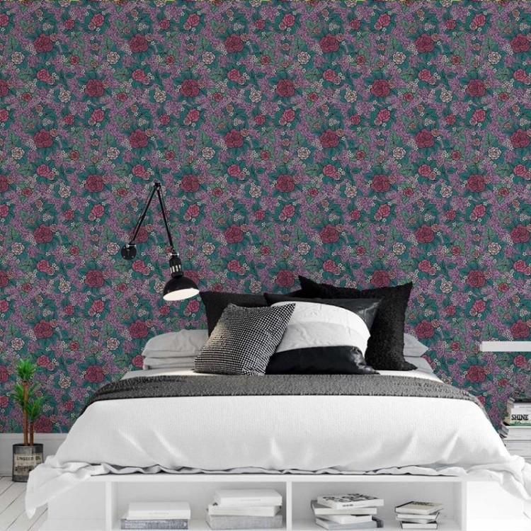 Papel de Parede Adesivo Padrão Rosas Artístico...