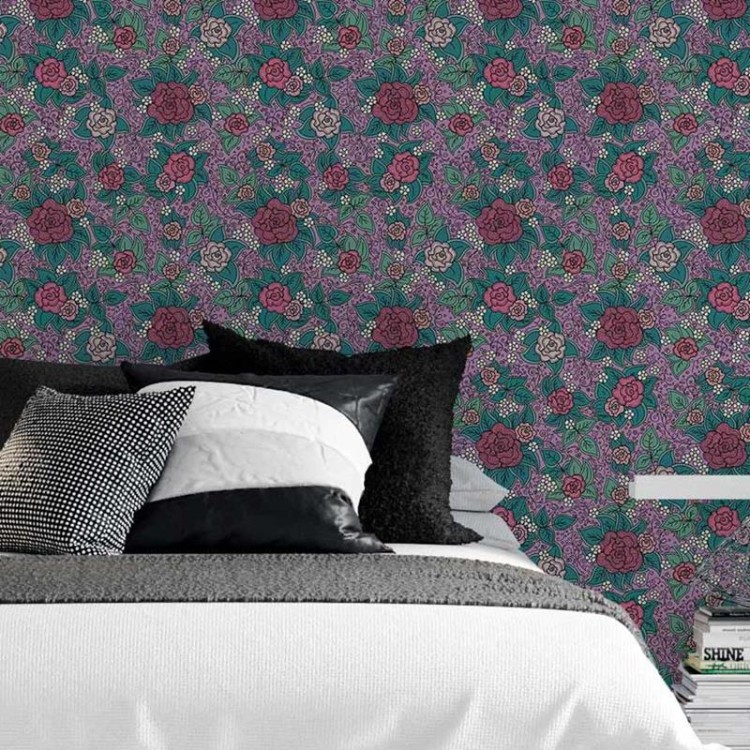 Papel de Parede Adesivo Padrão Rosas Artístico...