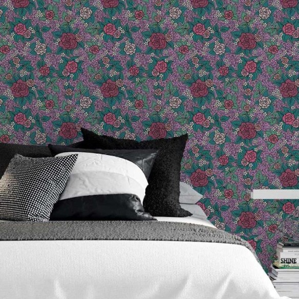 Papel de Parede Adesivo Padrão Rosas Artístico N05125