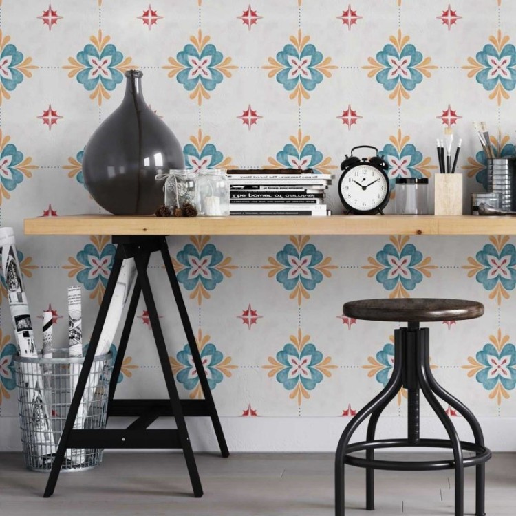Papel de Parede Adesivo Padrão Vintage Pinra à...
