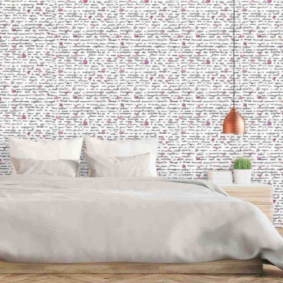 Papel de Parede Adesivo Palavras Corações 76946176