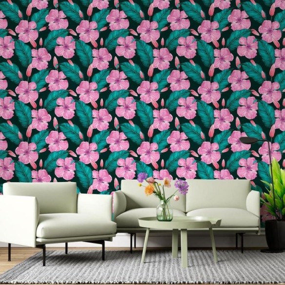 Papel de Parede Adesivo Papulas Tropicais Rosa N06046