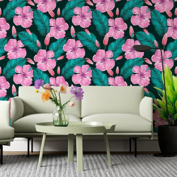 Papel de Parede Adesivo Papulas Tropicais Rosa...