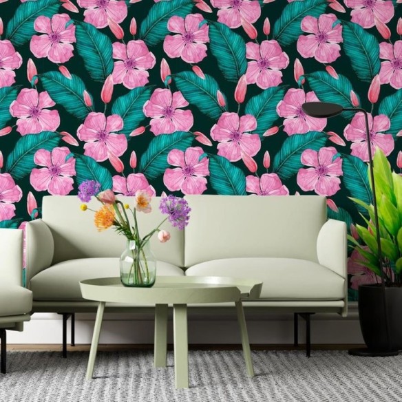 Papel de Parede Adesivo Papulas Tropicais Rosa N06046