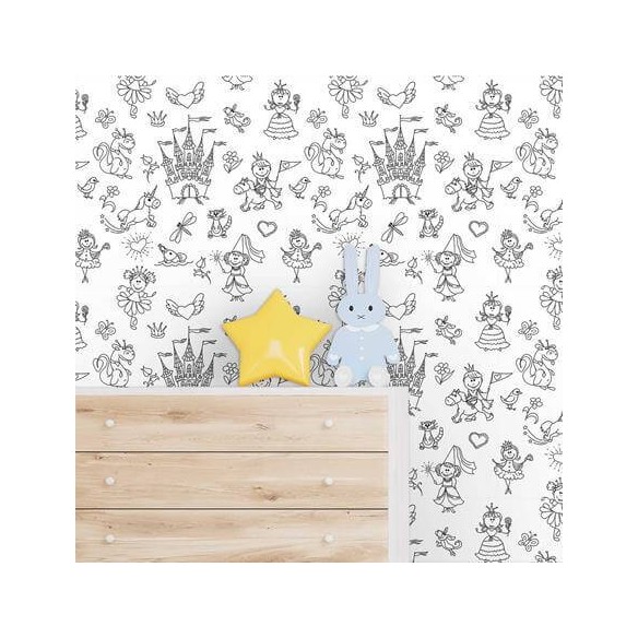 Papel de Parede Adesivo Para Colorir Princesa 47832
