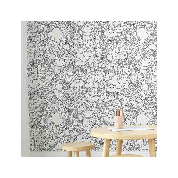 PAPEL DE PAREDE ADESIVO PARA COLORIR UNICÓRNIO 27201