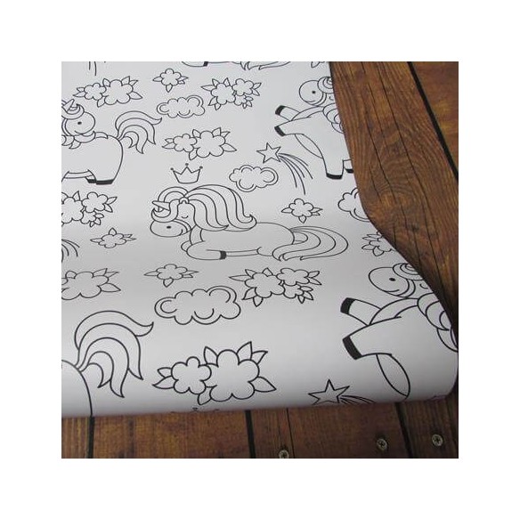 Papel De Parede Adesivo Para Colorir Unicórnio Kids 3000
