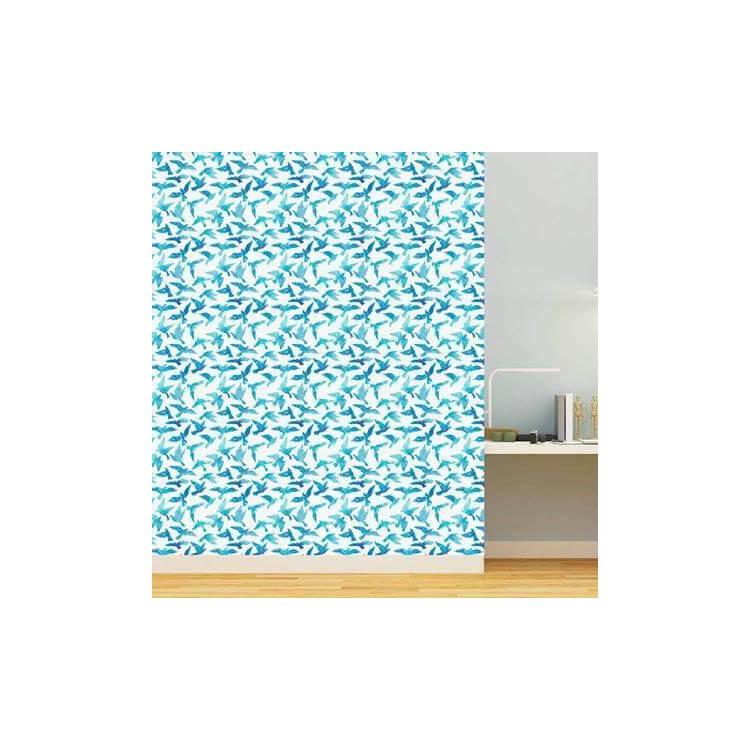 Papel de Parede Adesivo Pássaros Aquarela Azul 386870734