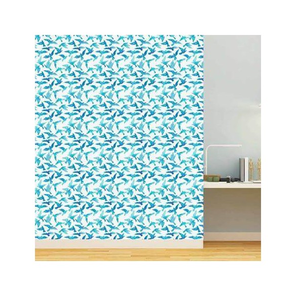 Papel de Parede Adesivo Pássaros Aquarela Azul 386870734