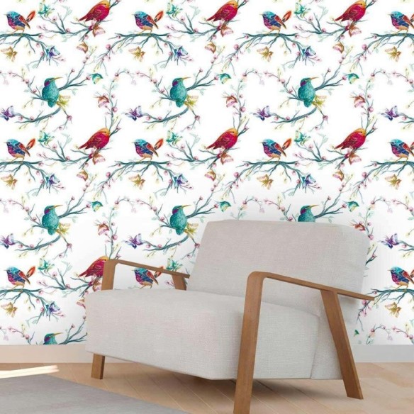 Papel de Parede Adesivo Pássaros Coloridos 592086791