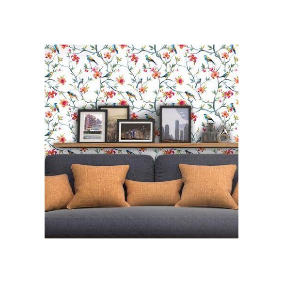 Papel de Parede Adesivo Pássaros Floral 397946116