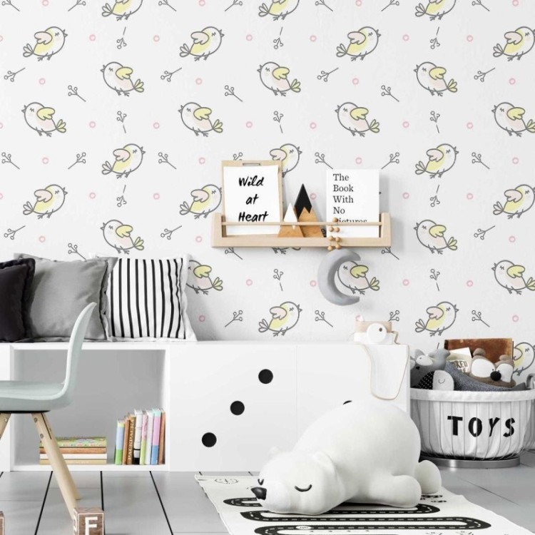 Papel de Parede Adesivo Pássaros Minimalistas...