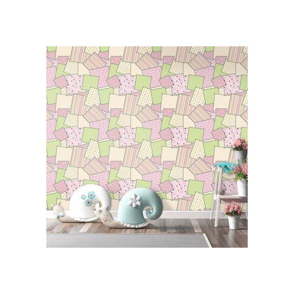 Papel de Parede Adesivo Patchwork Rosa Verde Fofo 44006782