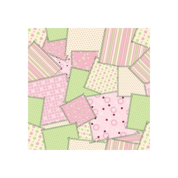 Papel de Parede Adesivo Patchwork Rosa Verde Fofo 44006782