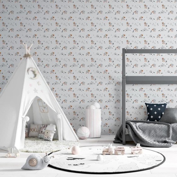 Papel de Parede Adesivo Patinhos Estrelas e Nuvens N06208
