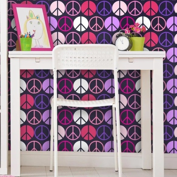 Papel de Parede Adesivo Paz e Amor Rosa  0203